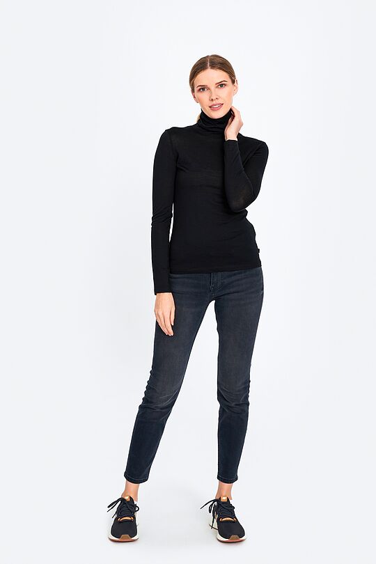 Fine merino wool long sleeve roll-neck top 4 | BLACK | Audimas