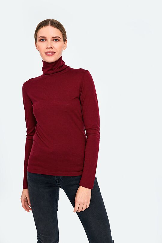 Fine merino wool long sleeve roll-neck top 1 | burgundy | Audimas