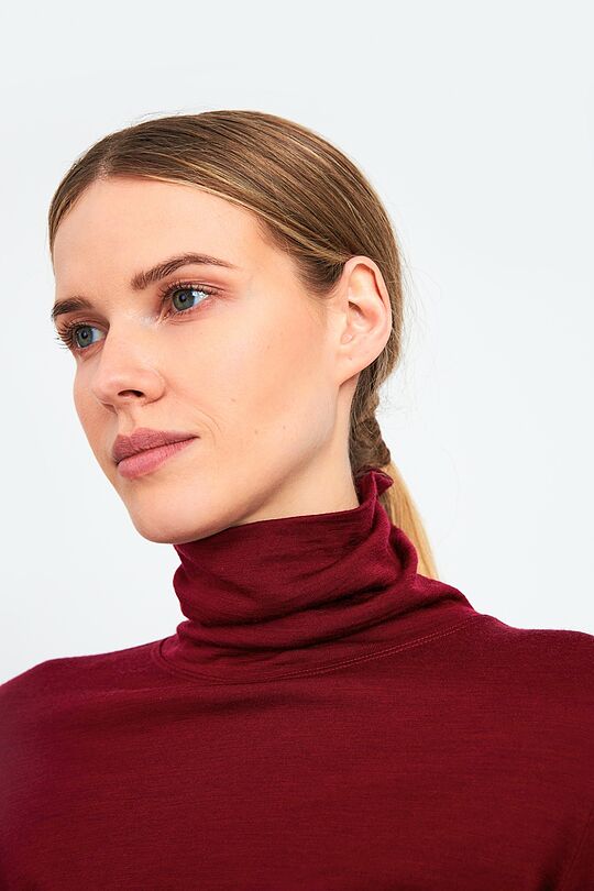 Fine merino wool long sleeve roll-neck top 3 | burgundy | Audimas