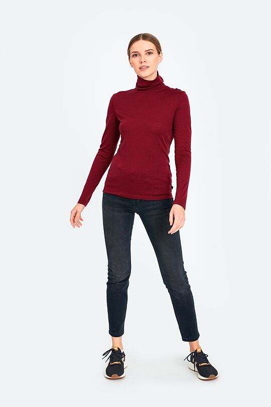 Fine merino wool long sleeve roll-neck top 4 | burgundy | Audimas