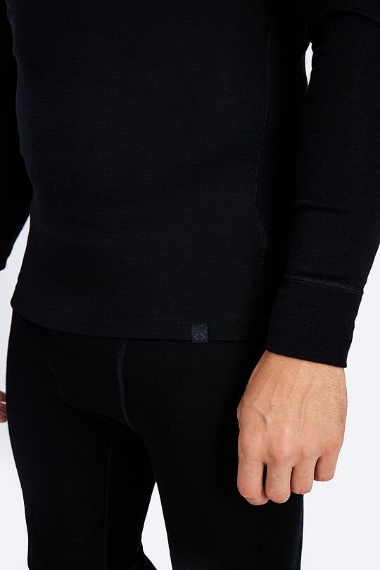 Merino wool rib knit long sleeve base layer top 3 | BLACK | Audimas
