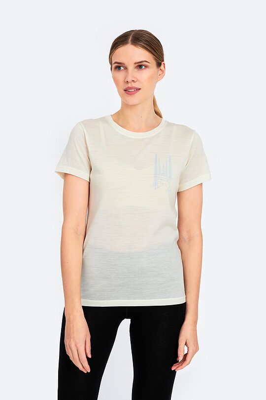Fine merino wool short sleeve t-shirt with print 1 | WHITE | Audimas