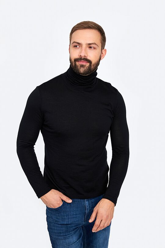 Fine merino wool long sleeve roll-neck top 1 | BLACK | Audimas