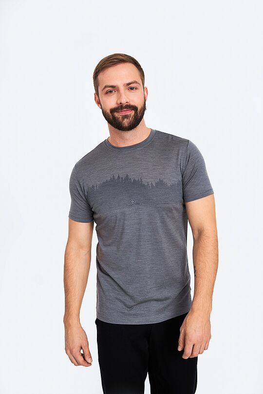 Fine merino wool short sleeve t-shirt with print 1 | GREY/MELANGE | Audimas