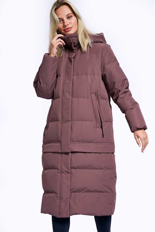 Long puffer down coat 2 in 1 with membrane 2 | BROWN/BORDEAUX | Audimas