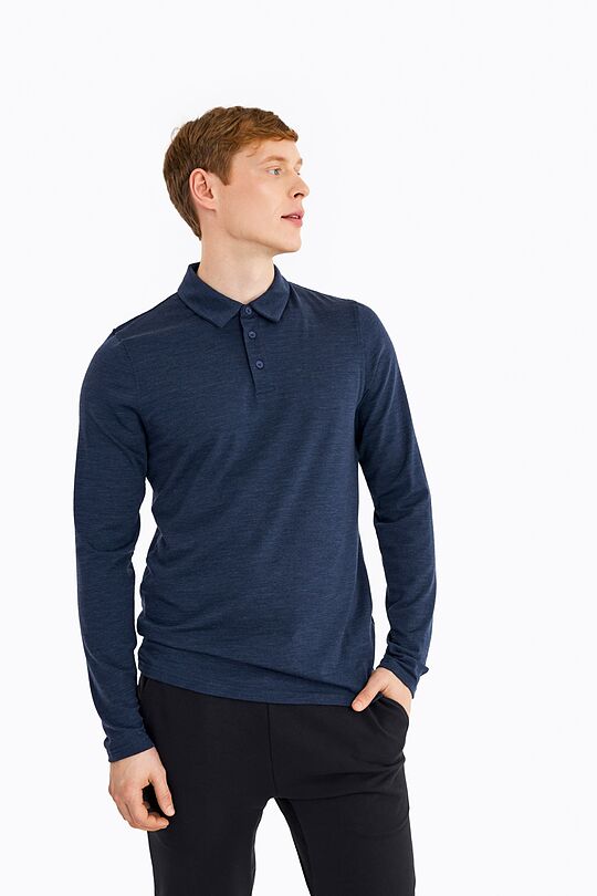 Fine merino wool blend long sleeve polo t-shirt 1 | MĖLYNA | Audimas
