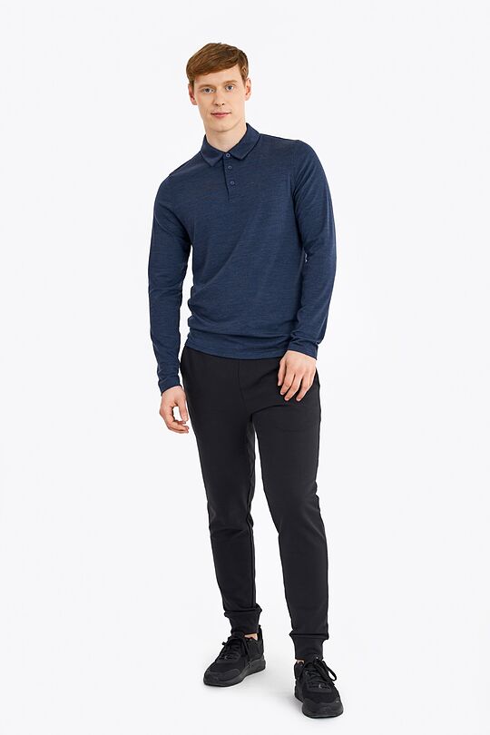 Fine merino wool blend long sleeve polo t-shirt 4 | BLUE | Audimas