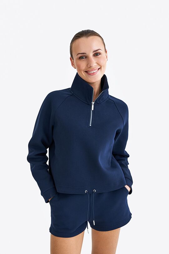 Cotton pique half zip sweatshirt 1 | BLUE | Audimas