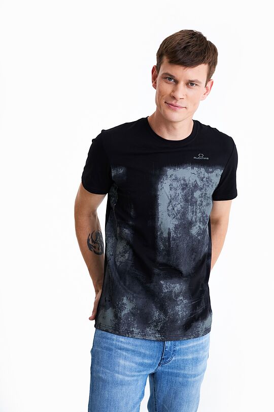 Stretch cotton t-shirt with print 1 | BLACK | Audimas