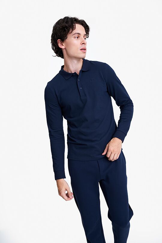 Organic cotton long sleeve pique polo shirt 1 | BLUE | Audimas
