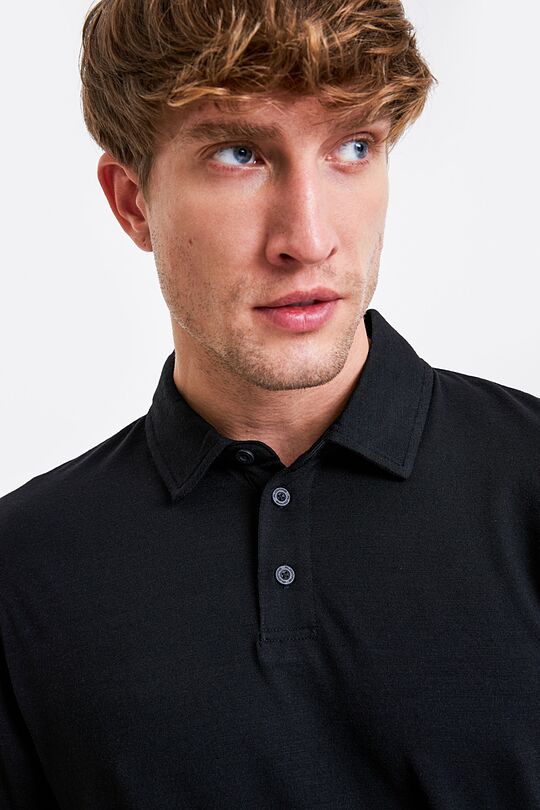 Fine merino wool blend long sleeve polo t-shirt 3 | BLACK | Audimas