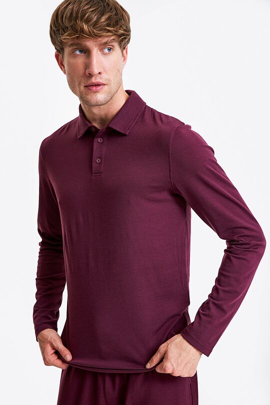 Merino wool long sleeve polo shirt 1 | BORDO | Audimas