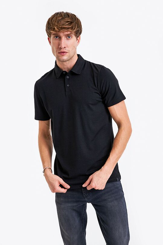 Fine merino wool blend polo t-shirt 1 | BLACK | Audimas