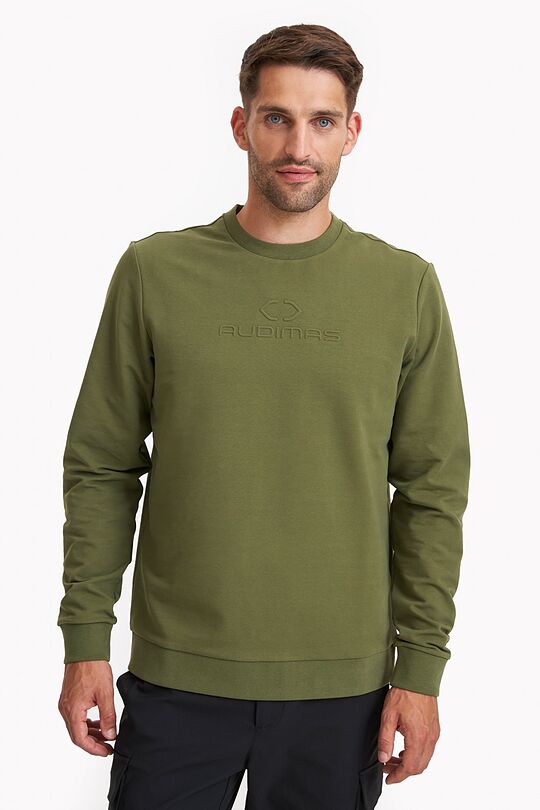 Organic cotton French terry crewneck sweatshirt 1 | GREEN | Audimas