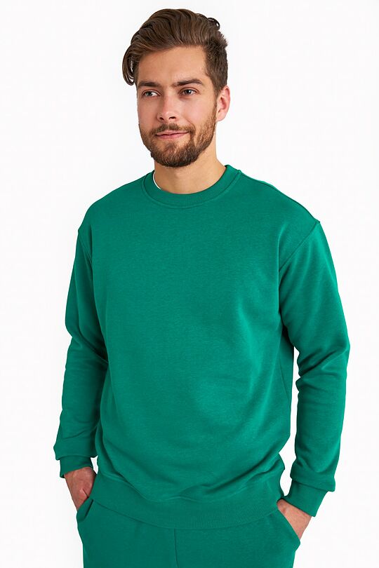 Organic cotton fleece crewneck sweatshirt 1 | GREEN | Audimas