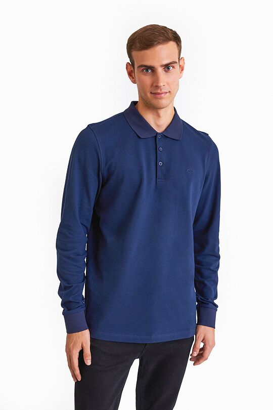 Organic cotton long sleeve pique polo shirt 1 | BLUE | Audimas