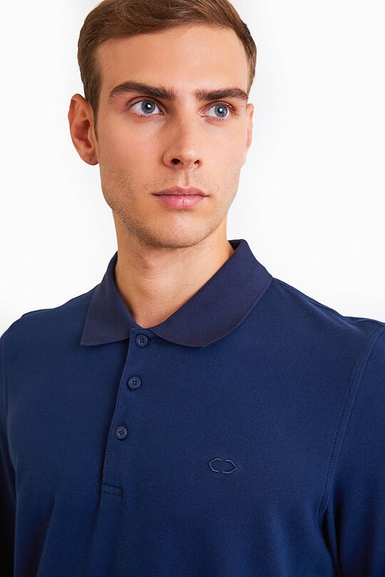 Organic cotton long sleeve pique polo shirt 3 | BLUE | Audimas