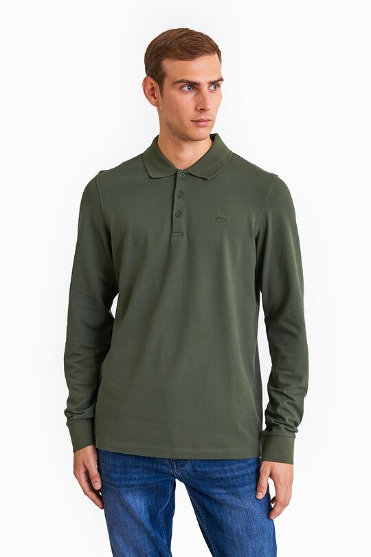 Organic cotton long sleeve pique polo shirt 1 | GREEN | Audimas