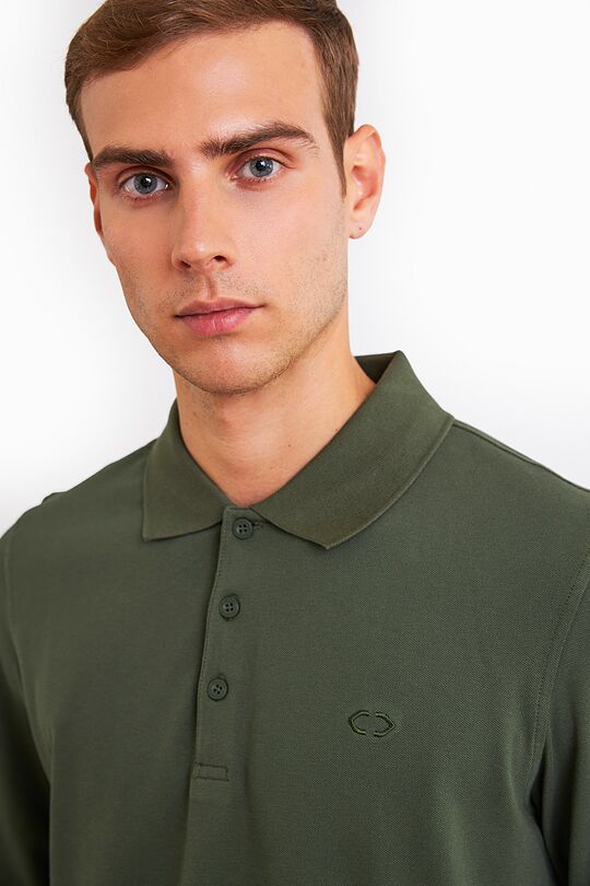 Organic cotton long sleeve pique polo shirt 3 | GREEN | Audimas