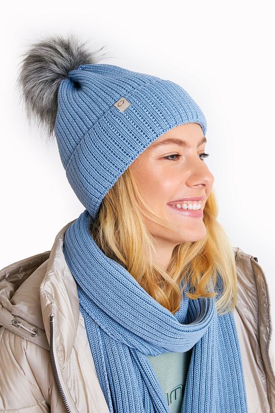 Knitted merino wool beanie with pom pom 3 | BLUE | Audimas