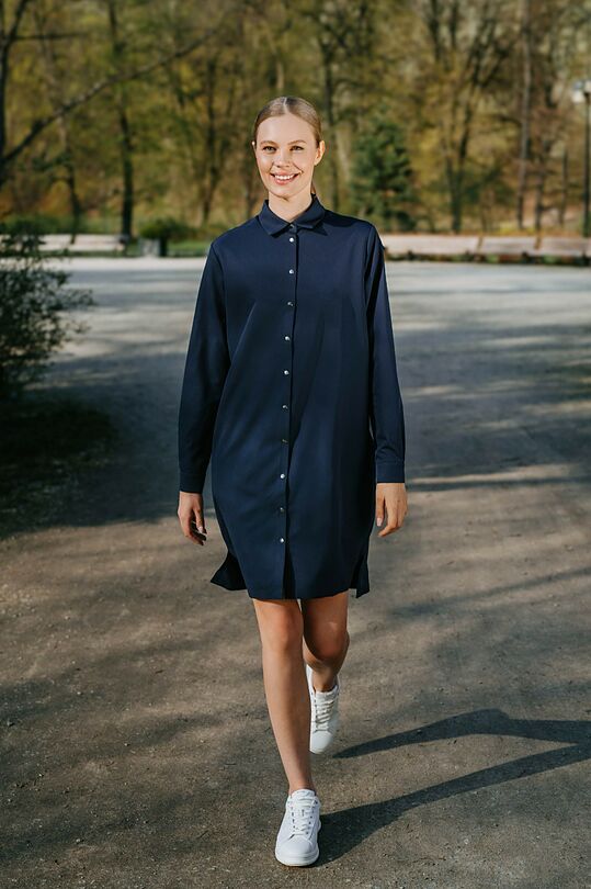 Woven fabric dress with long sleeves 5 | BLUE | Audimas