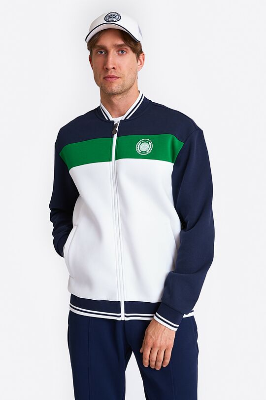 Pique texture bomber zip-through jacket 1 | BLUE/WHITE | Audimas