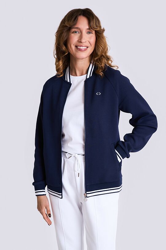 Cotton pique bomber zip-through jacket 1 | BLUE | Audimas