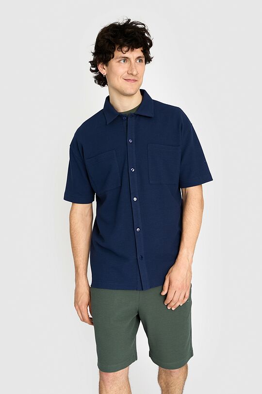 Textured waffle cotton SS shirt 1 | BLUE | Audimas