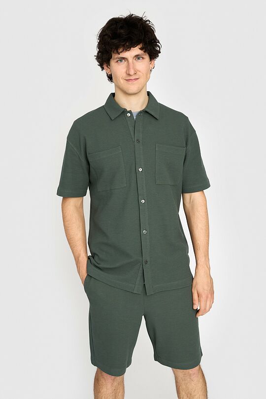 Textured waffle cotton SS shirt 1 | GREEN | Audimas