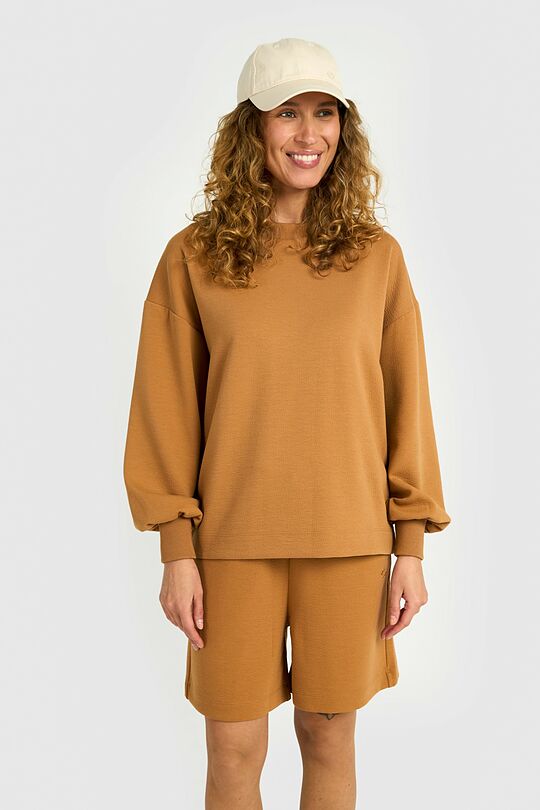 Textured crewneck sweatshirt with viscose 1 | BROWN | Audimas