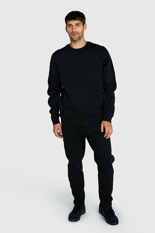 Cotton pique crewneck sweatshirt 4 | BLACK | Audimas