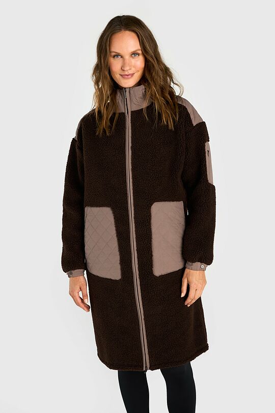 Long sherpa fleece jacket with hood 2 | BROWN | Audimas