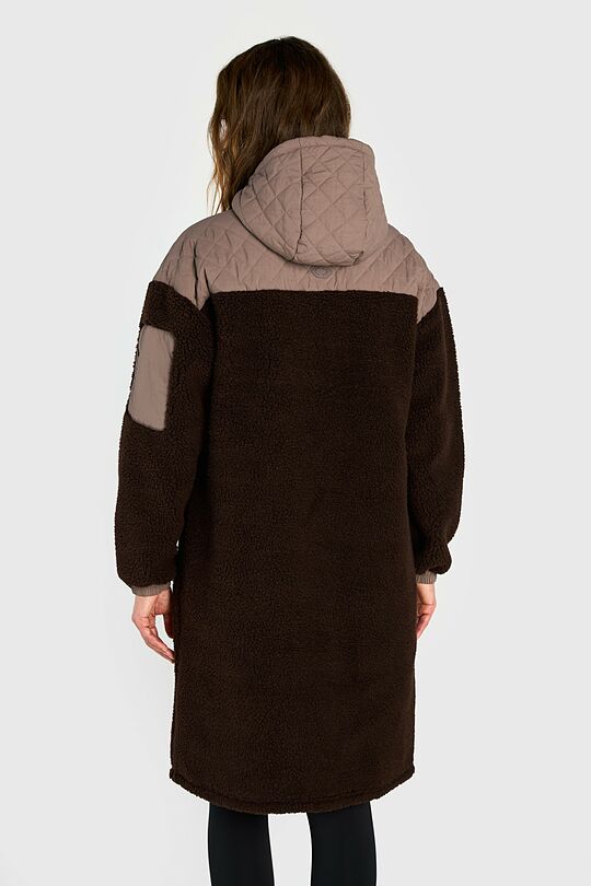 Long sherpa fleece jacket with hood 3 | BROWN | Audimas