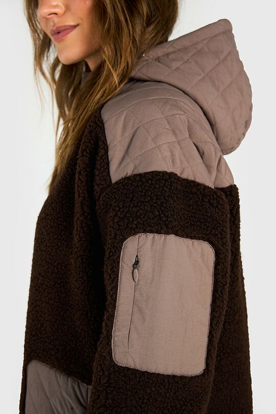Long sherpa fleece jacket with hood 4 | BROWN | Audimas