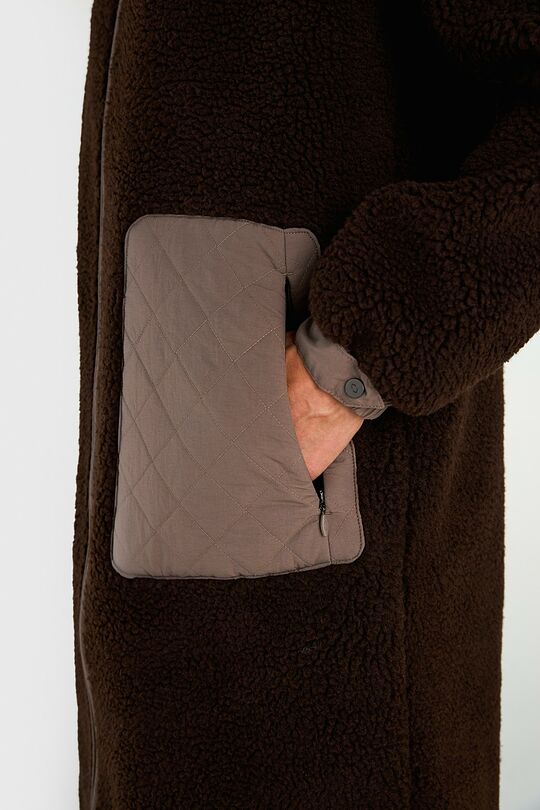 Long sherpa fleece jacket with hood 6 | BROWN | Audimas