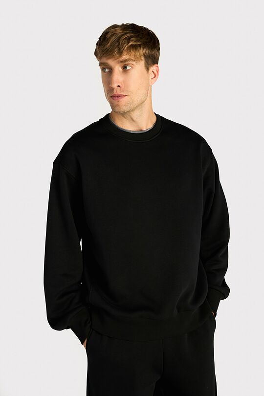 Oversized cotton fleece sweatshirt 1 | BLACK | Audimas