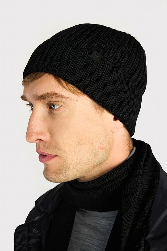 Knitted merino wool hat and scarf set 3 | BLACK | Audimas
