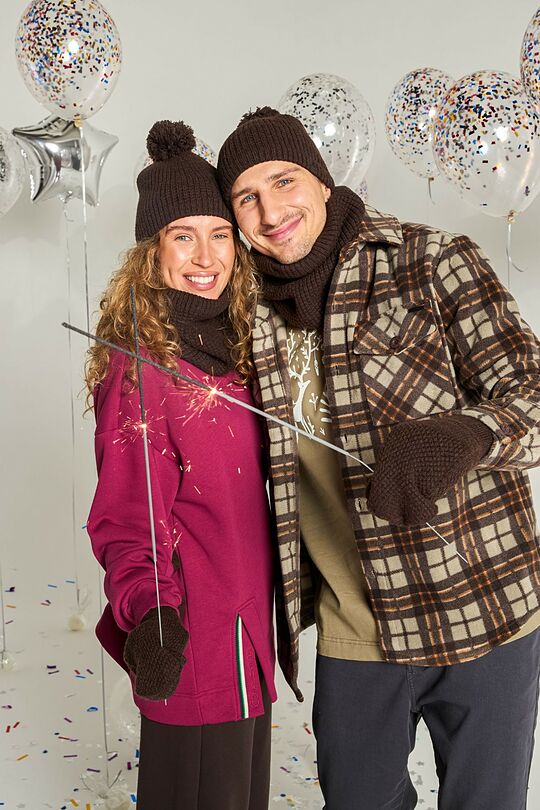 Kepurės, šaliko ir pirštinių rinkinys 1 | BROWN | Audimas