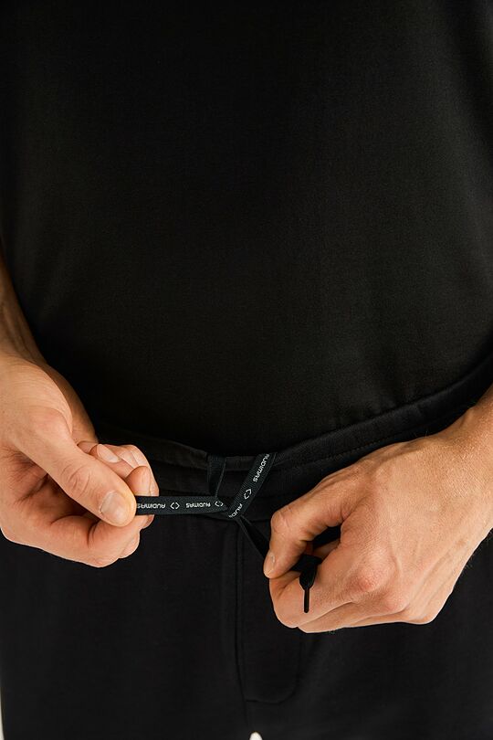 Cotton French terry tapered sweatpants 3 | BLACK | Audimas