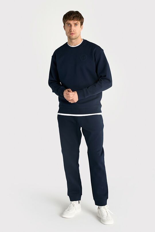 Cotton pique crewneck sweatshirt 4 | Dark blue | Audimas