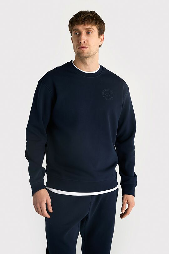 Cotton pique crewneck sweatshirt 1 | Dark blue | Audimas