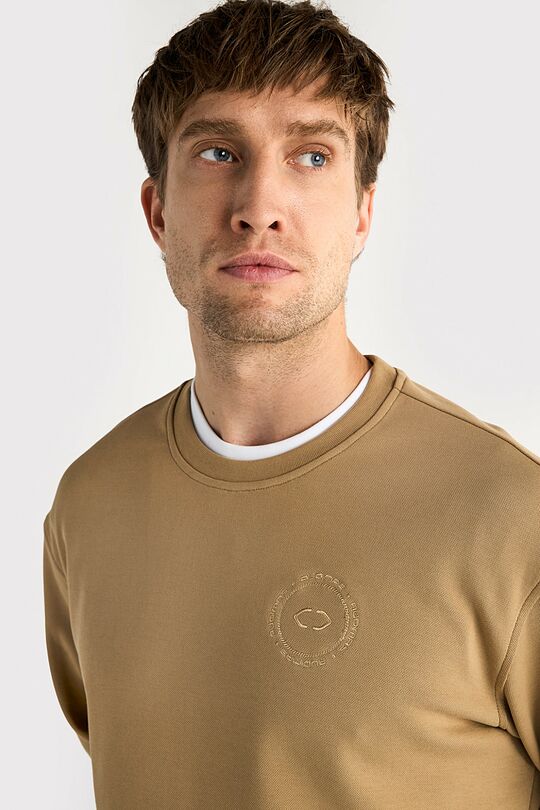 Cotton pique crewneck sweatshirt 3 | BROWN | Audimas