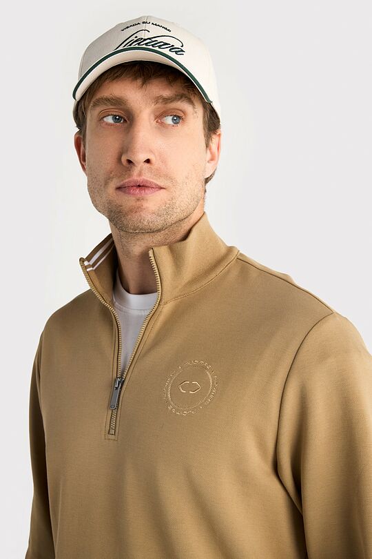 Cotton pique half zip sweatshirt 3 | BROWN | Audimas