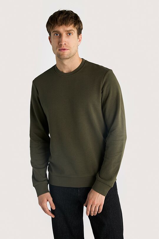 Cotton French terry crewneck sweatshirt 1 | Dark green | Audimas