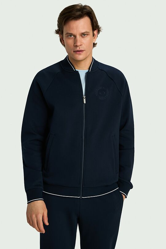 Cotton pique full-zip bomber jacket 1 | Dark blue | Audimas