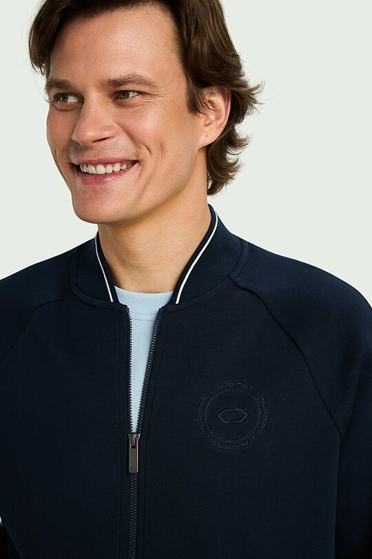 Cotton pique full-zip bomber jacket 3 | Dark blue | Audimas