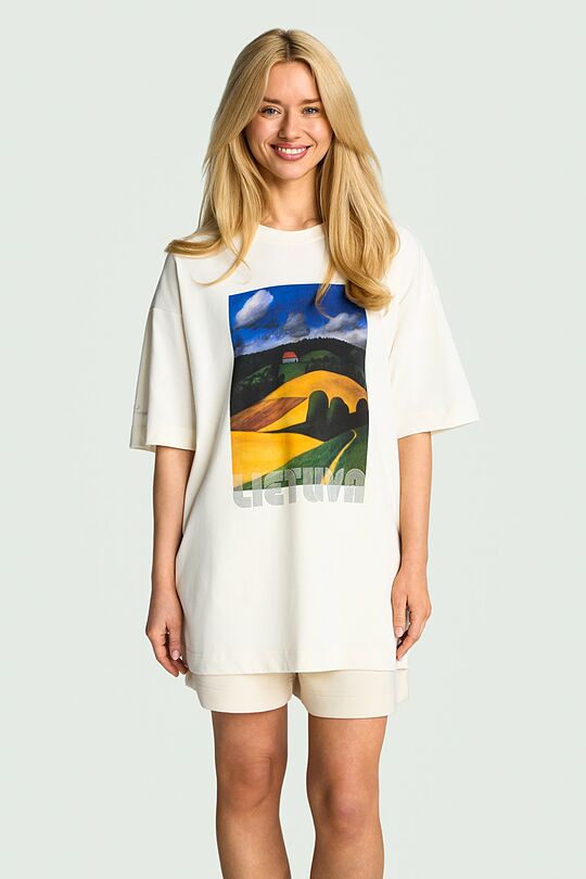 Short sleeves cotton T-shirt "House" 1 | Cream | Audimas