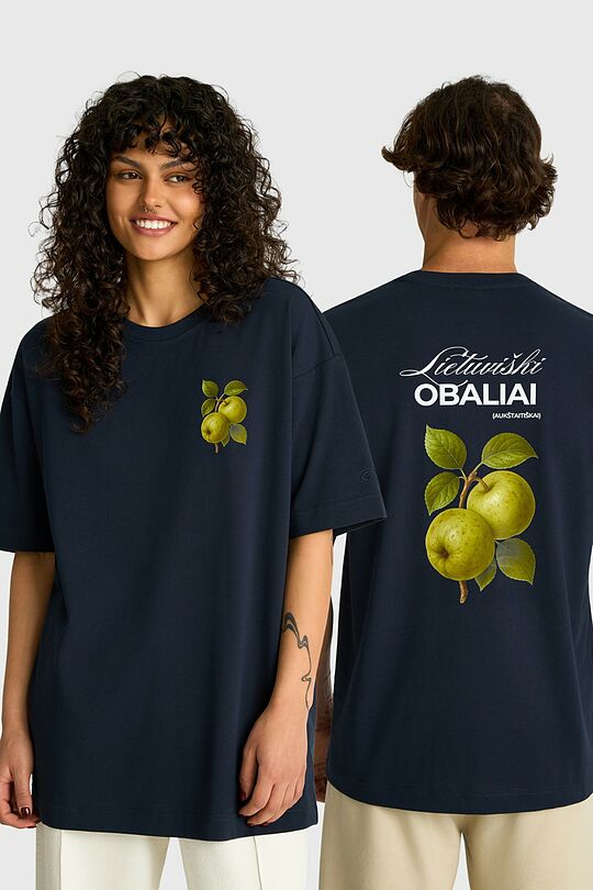 Short sleeves cotton T-shirt "Apples" 1 | Dark blue | Audimas