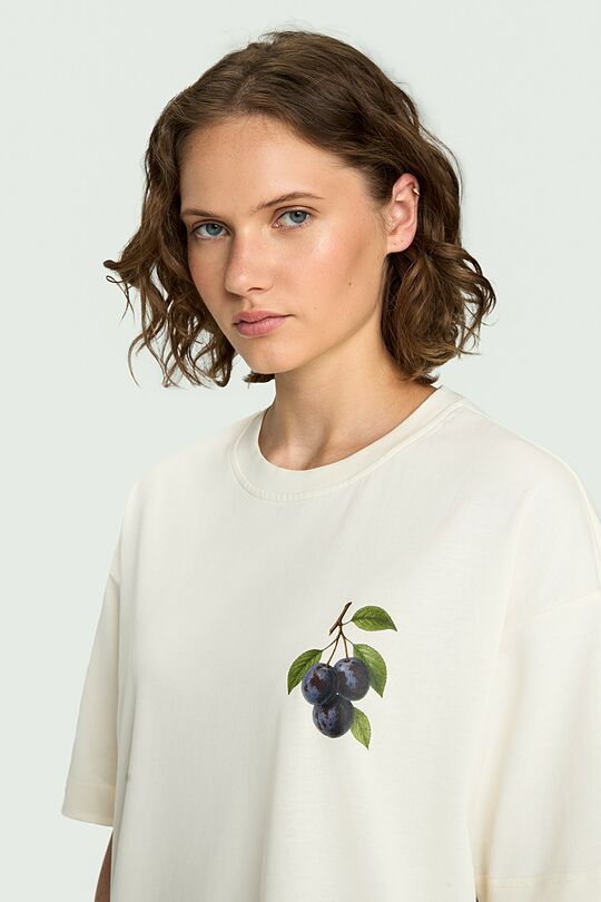 Short sleeves cotton T-shirt "Plums" 3 | Cream | Audimas