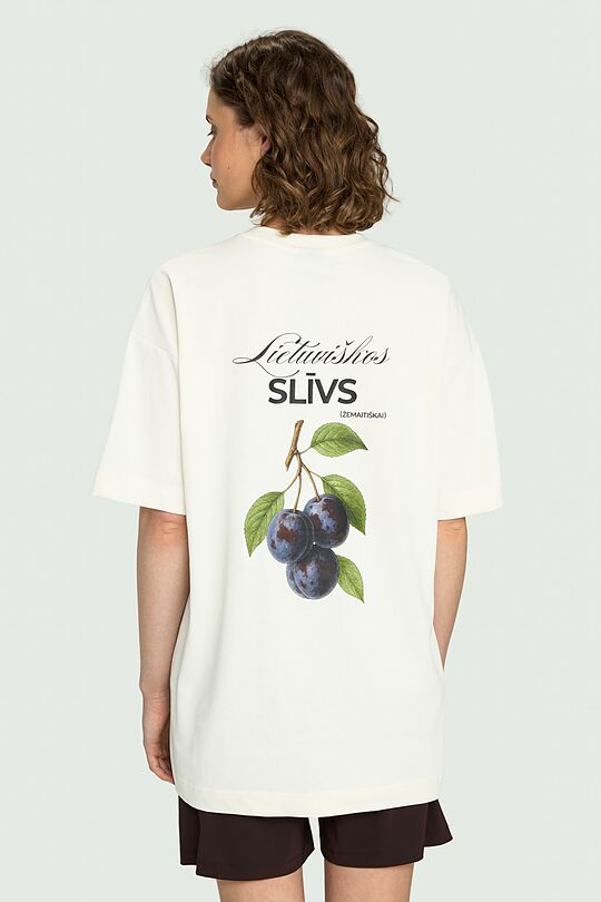 Short sleeves cotton T-shirt "Plums" 7 | Cream | Audimas